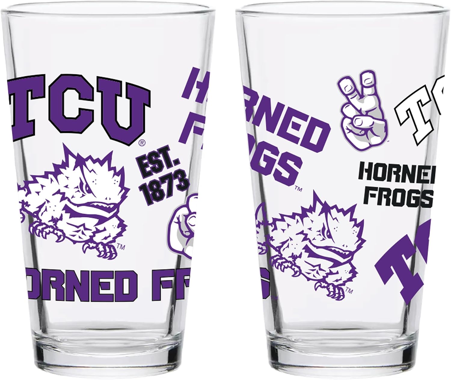 INDIGO FALLS Officially Licensed 16oz Medley Pint Glass – Set of 2 – Durable Glass Construction – Perfect for Game Day & Everyday Use (TCU Horned Frogs)
