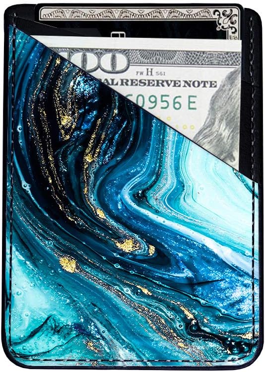 uCOLOR Phone Card Holder Sleeves PU Leather Wallet Pocket Credit ID Case Pouch 3M Adhesive Sticker on iPhone Samsung Galaxy Android Smartphones (Turquoise Gold Marble)