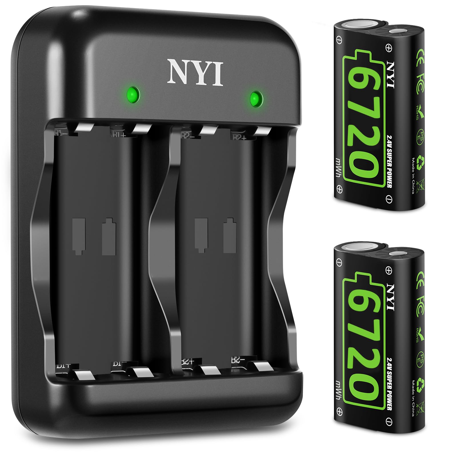 NYI 6720mWh Battery Pack for Xbox One Xbox Series X Xbox Series S Xbox One S Xbox One X Xbox One Elite Controller, 2x6720mWh Rechargeable Batteries and Charger