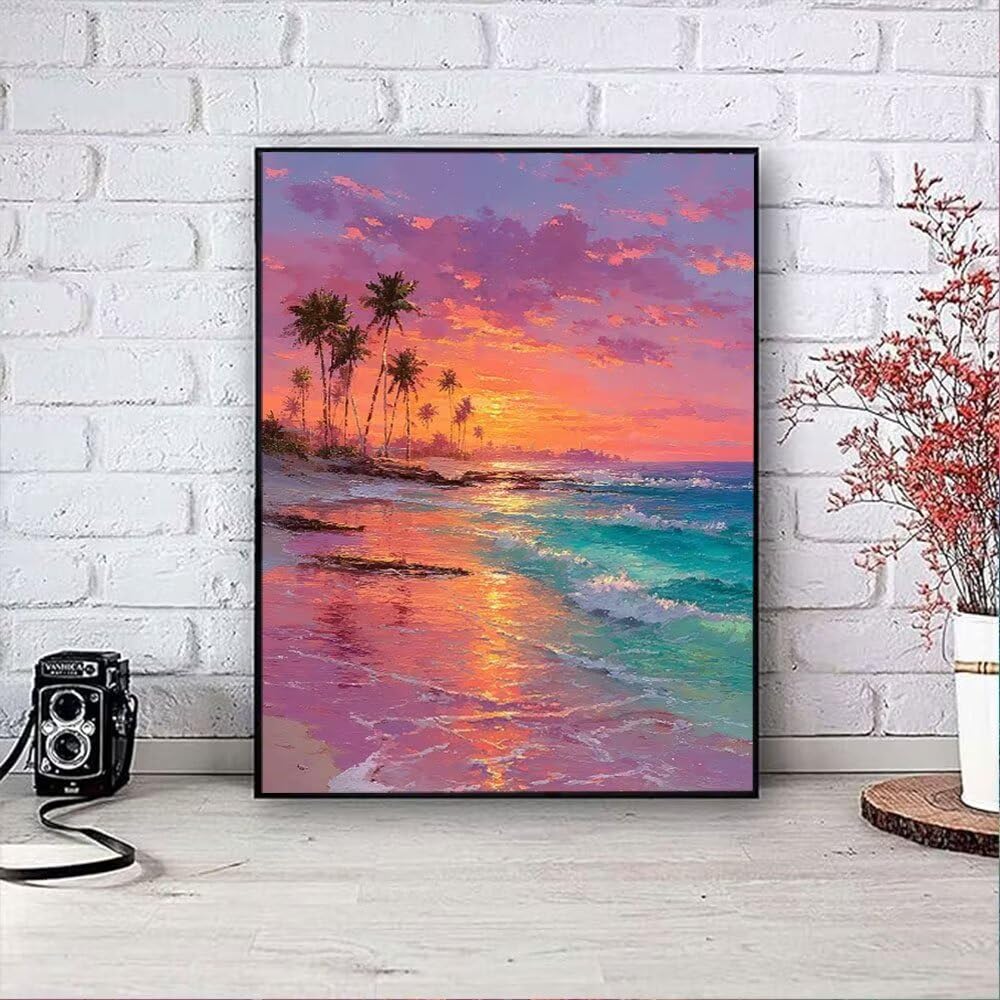 Krajobraz Plaża Zachód Słońca Diament Malarstwo Dorosłych Zestawów, 5D Wiertło Okrągłe Diamenty Malarstwo Dzieci Malarstwo, Diamant Art Haft Cross Stitch Obrazy, Mozaika Sztuka Do Dekoracji Ściany