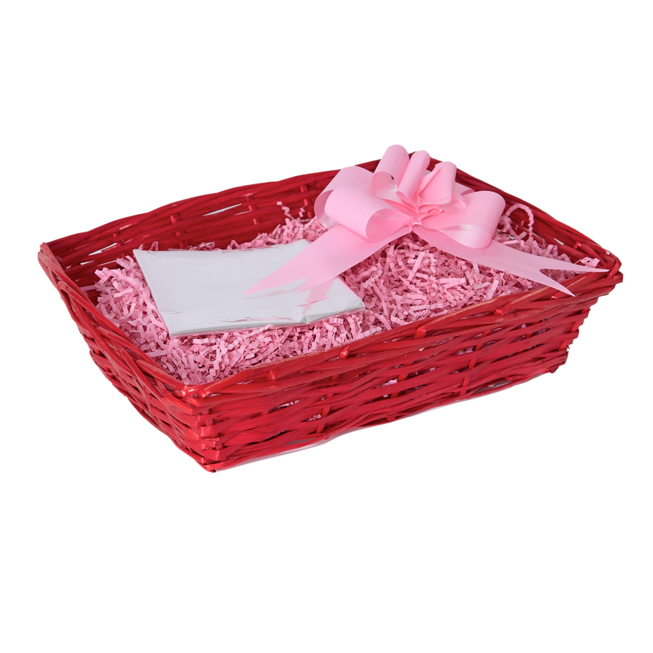 Green Leaves Pink Red Wicker Basket For Hampers Make You Own Gifts Hamper Kit Birthday Christening Wedding Gift Hampers (Pink)