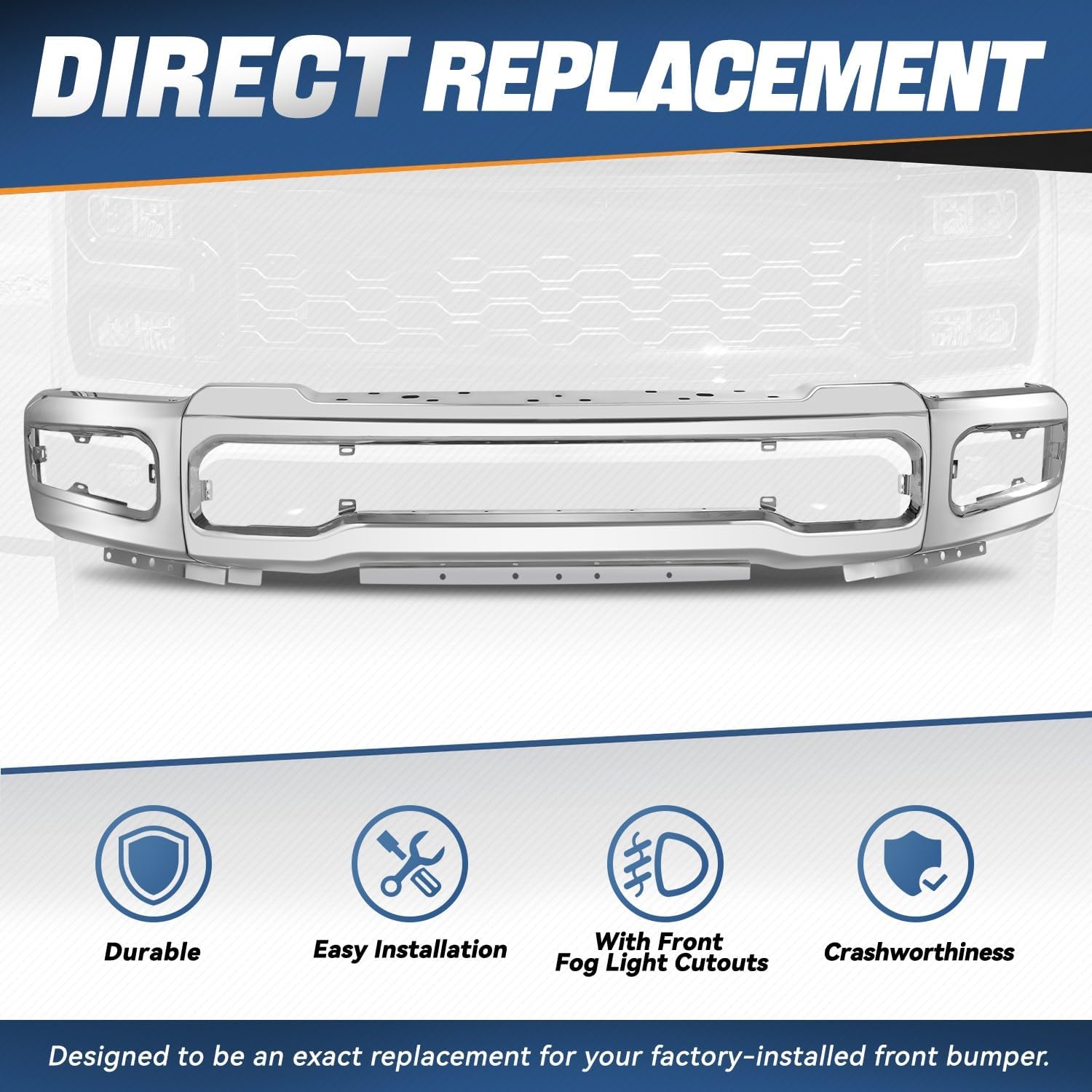 Auto Dynasty Front Bumper Replacement Compatible with 2023 2024 2025 Ford F250 F350 Super Duty, FO1002478, Polished Chrome