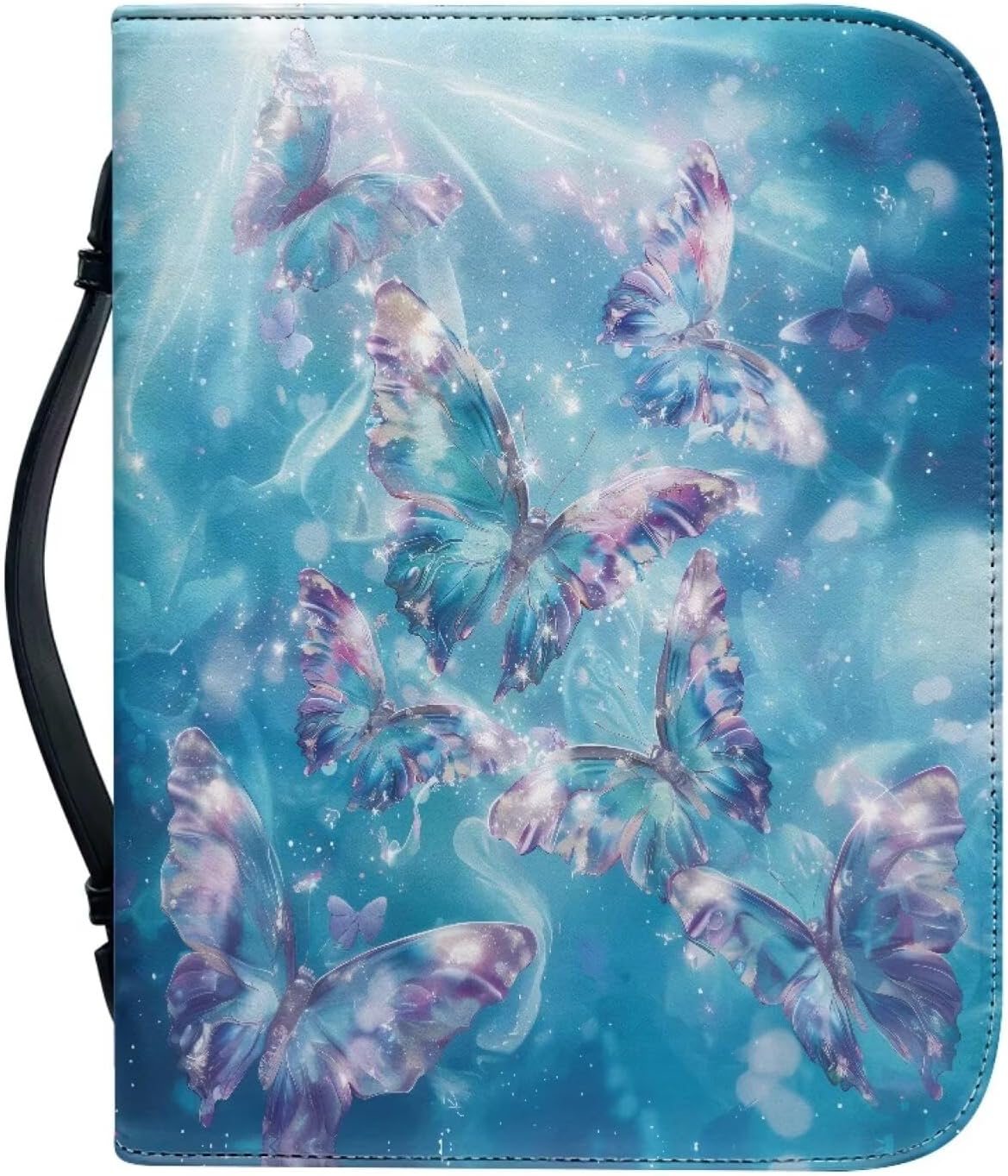 Blue Crystal Butterfly Bible Holder Case for Women Carrying Book Case for Bible Accessories Durable Carrying Book Case Church Bag Christian Gifts for Women Girls-size：L