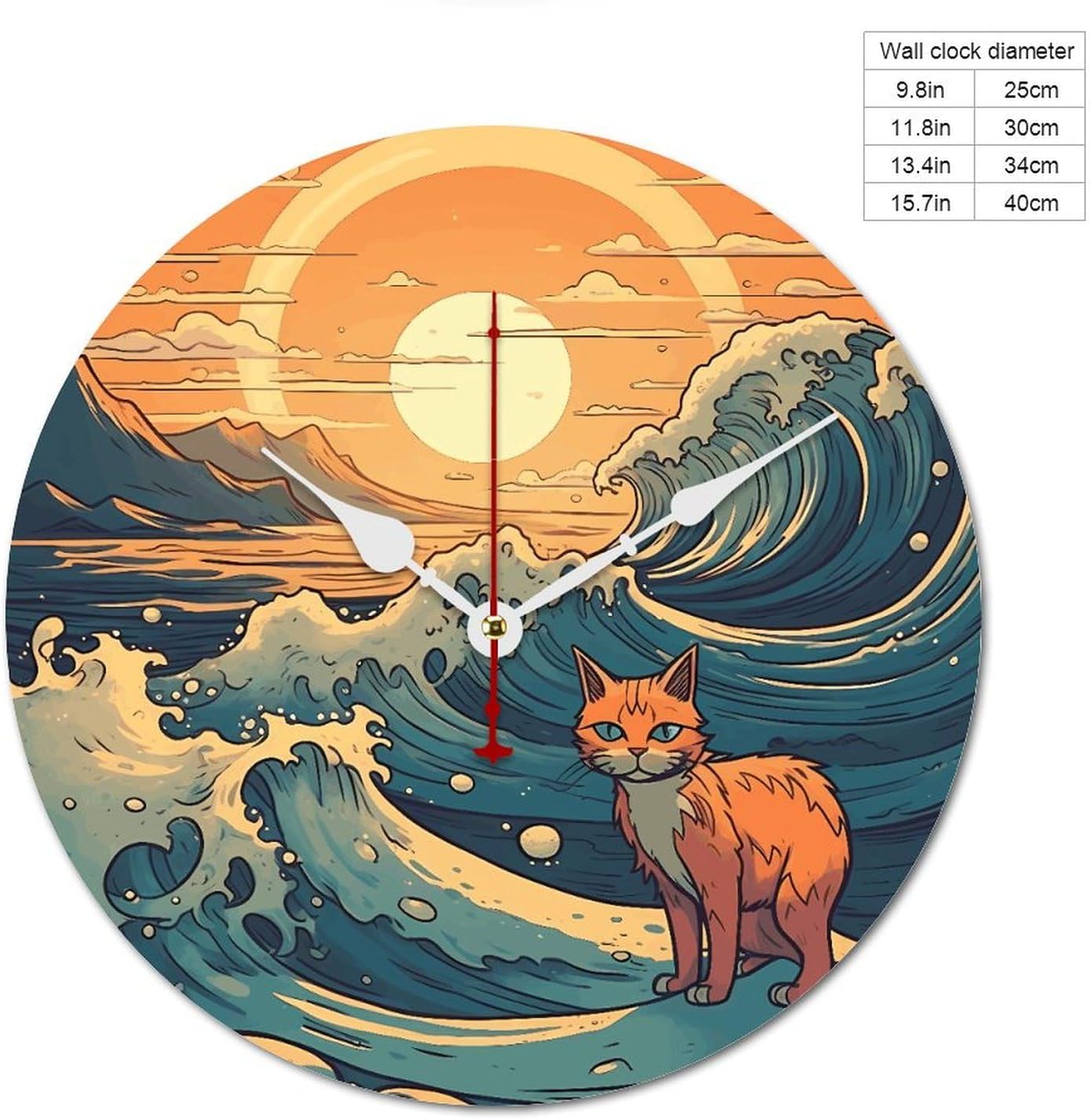 Decorative Wooden Modern Wall Clock Non Ticking Wall Clock Anime Style Cat Round Battery Operated Clock for Bathroom Kitchen Bedroom Living Room White 15.7 in image 2