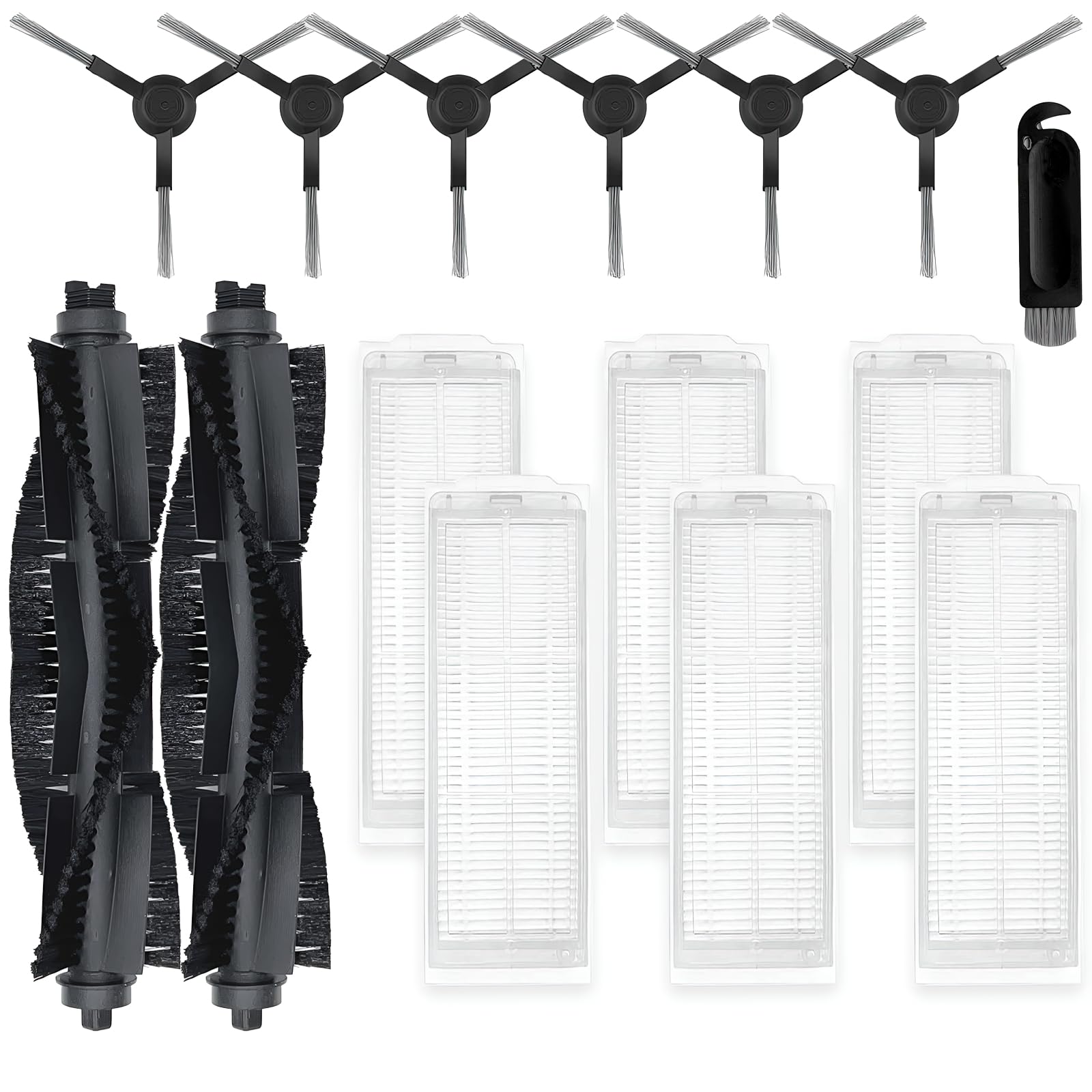 HUIZHENAccessories for WYZE Robot Vacuum Replacement Parts Kit WVCR200S, 2 Main Roller Brush,6 Side Brush,6 Hepa Filter,1 Cleaning Tool (15PCS)