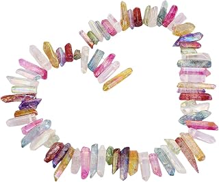 mookaitedecor Titanium Coated Rock Crystal Quartz Crystal Points Loose Beads Sticks Spikes Top Drilled 15 inches Strand