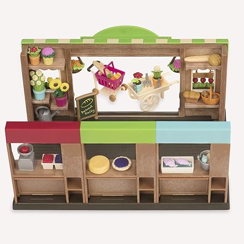 Miniatura 4 de Li'l Woodzeez Hoppin' Farmers Market - Juego de 97 piezas con comida de juego y accesorios de compras - Juguetes para niños de 3 años en adelante