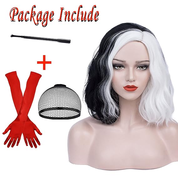 Ruina Black White Cruella Deville Wig for Cruella Costume Women R019BW