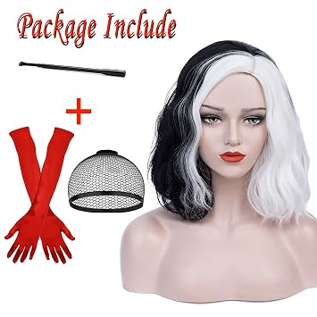 Ruina Black White Cruella Deville Wig for Cruella Costume Women R019BW