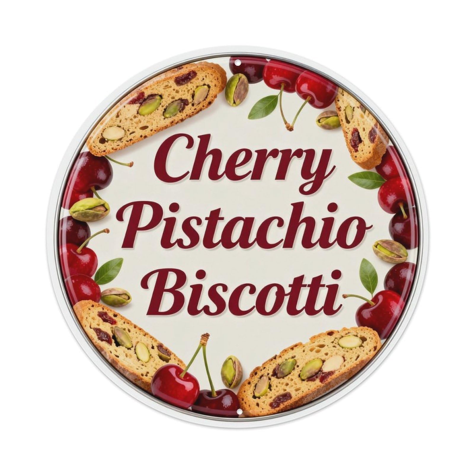 Cherry Pistachio Biscotti Metal Tin Sign Plaque