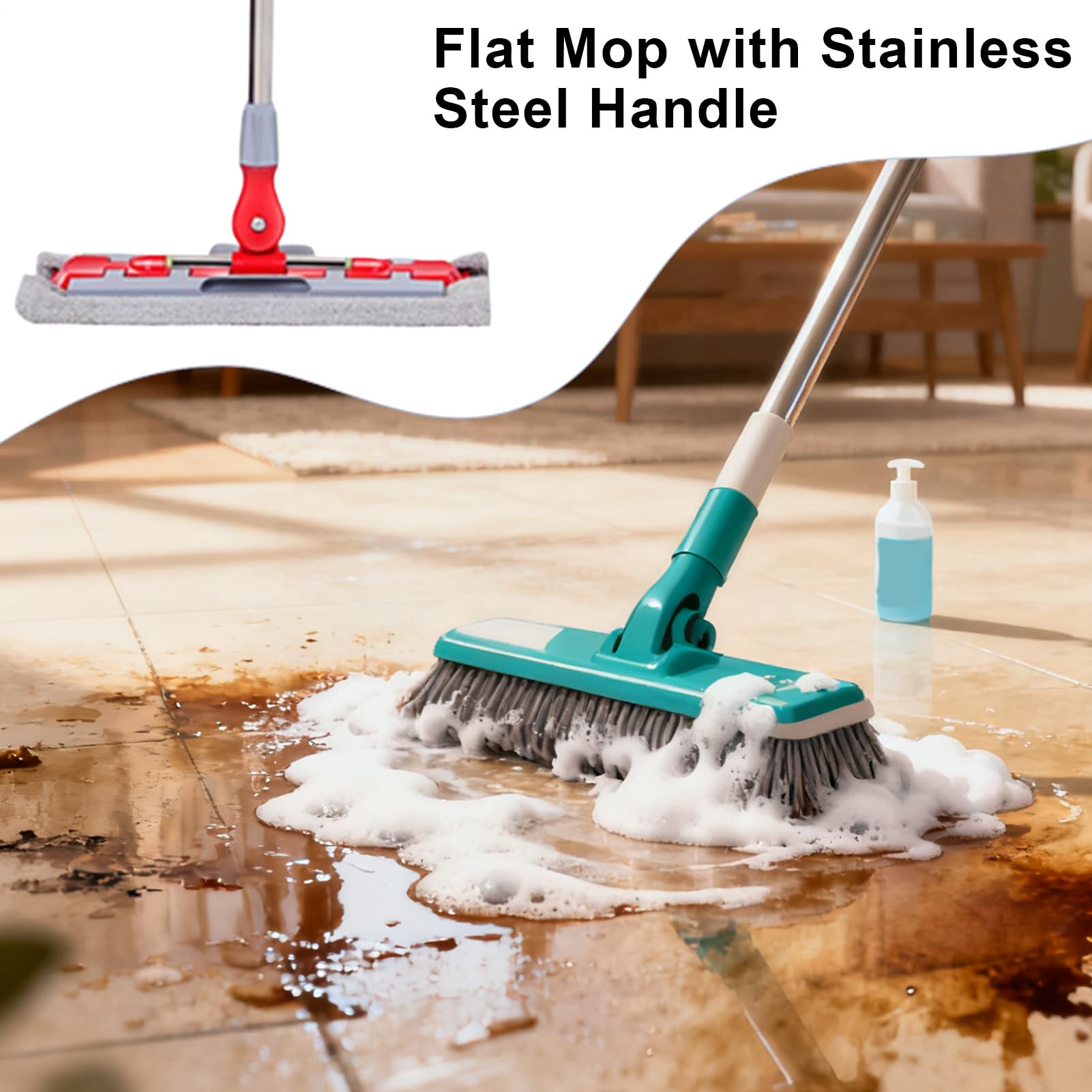 Mopas de Microfibra para Limpieza de Suelos Pack Limpieza Rápida con 7 | Mopa Plana Giratoria 360° Mantenimiento Diario Hogar Baño Cocina Tarima Azulejos Grandes Ár