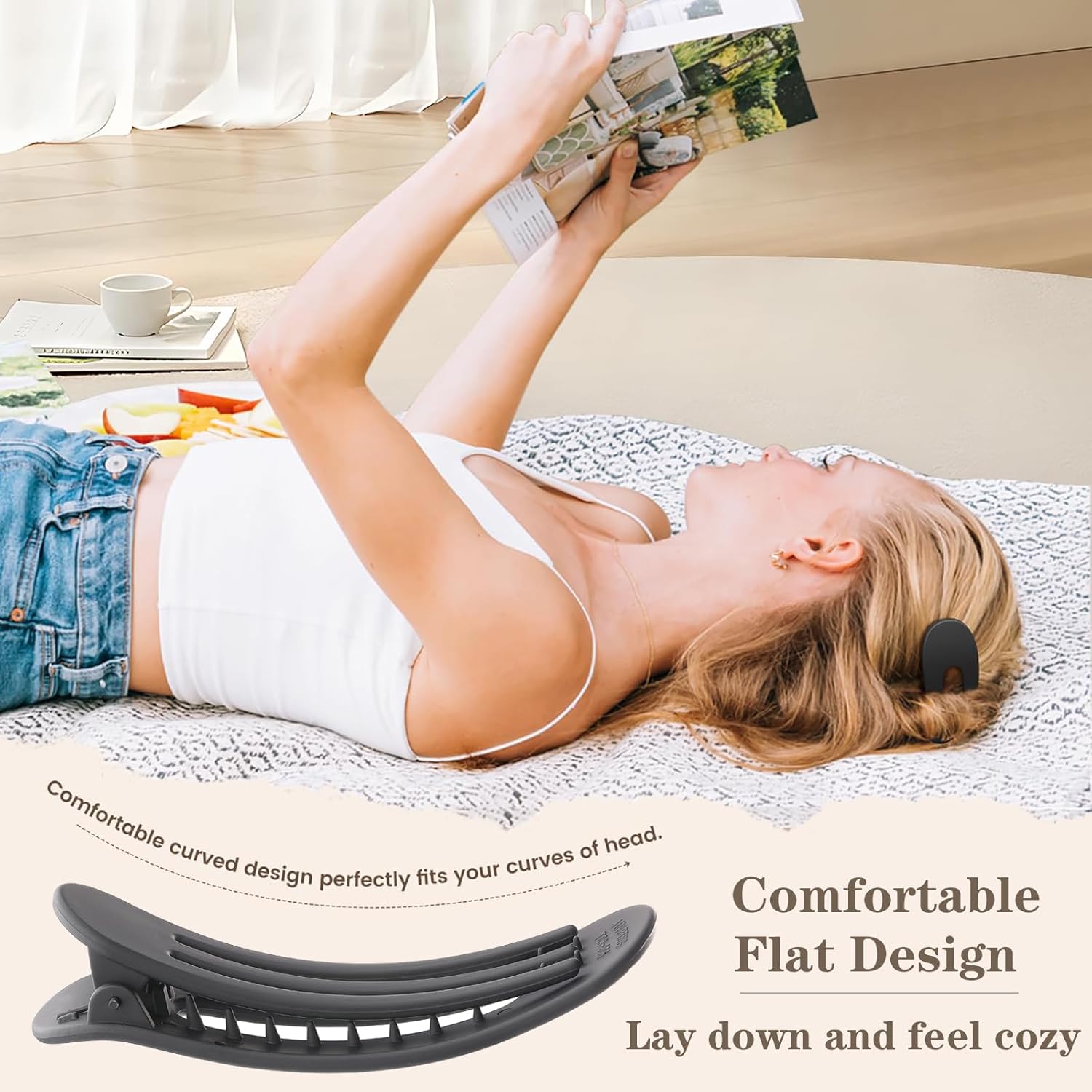 5 Pcs Flat Hair Clips, Large Lay Flat Claw Clips for Women Girls,Strong Hold Non-slip Matte Hair Claws for Thick Thin Hair(Black&Pink) - Image 4