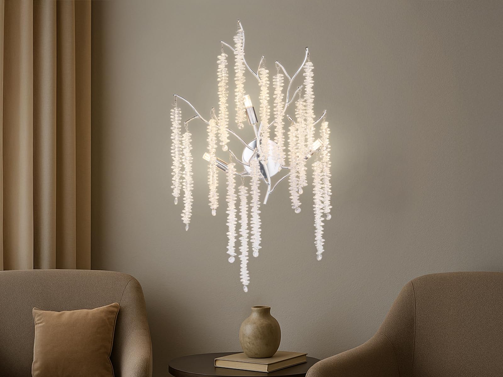 Ausgefallene große Wandleuchte mit Kristall Behang, Höhe 60cm