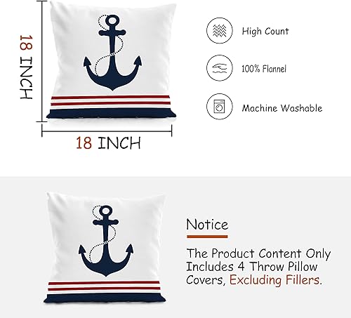 Miniatura 4 de Juego de 4 fundas de almohada náuticas de 18 x 18 pulgadas, funciona como un capitán de fiesta como un pirata, para casa costera, hogar de verano,