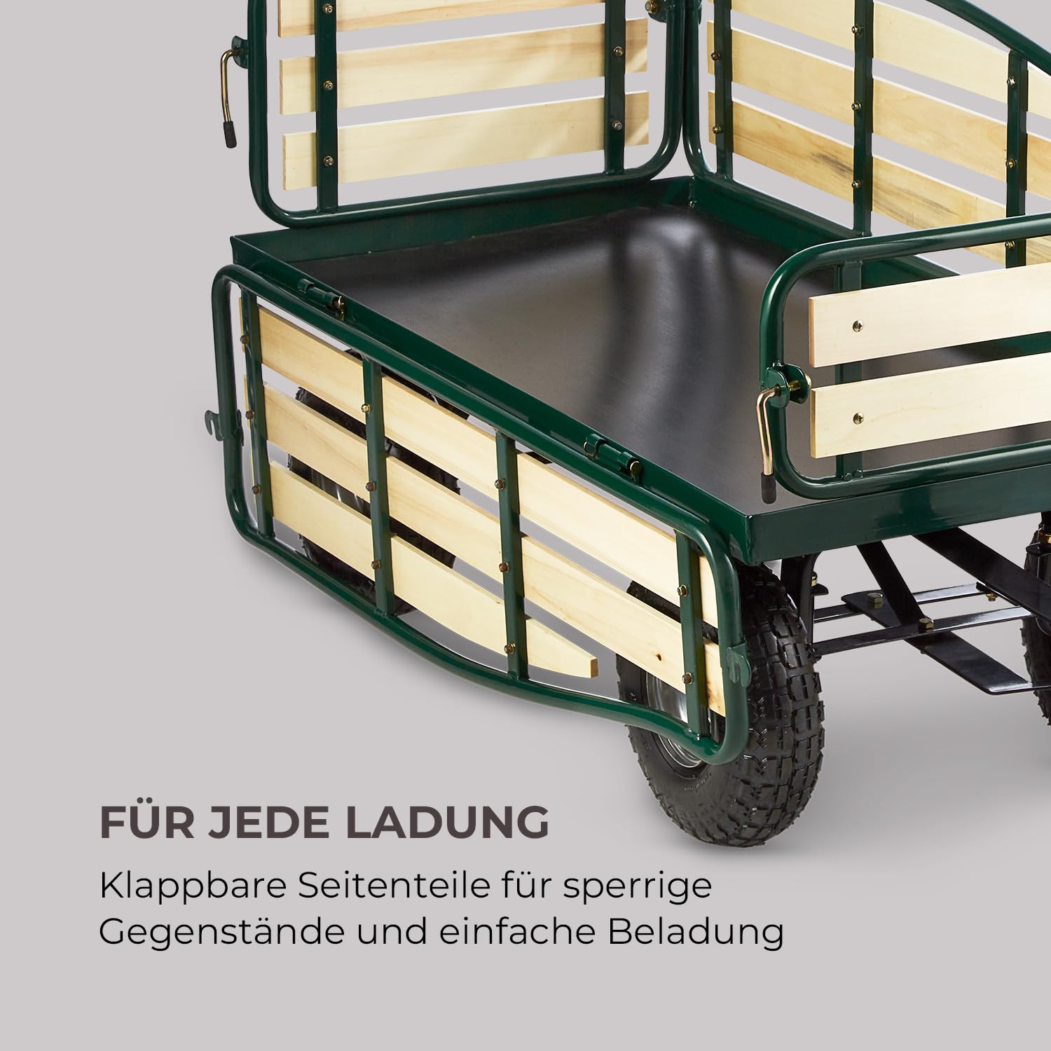 Waldbeck Ventura - Bollerwagen, Handwagen, abklappbare Seitenteile, witterungsbeständig, 300 kg Belastbarkeit, Transport Schwerer Lasten, Stabiler Rahmen, großer Laderaum, dunkelgrün