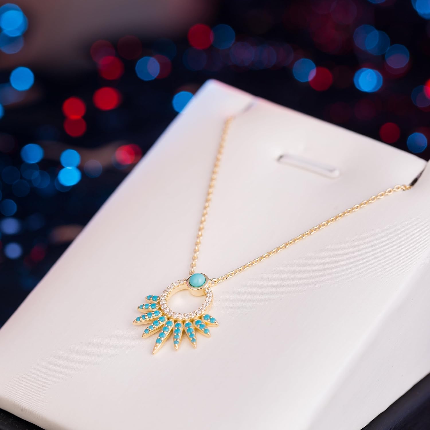 925 sterling silver dainty 14K gold plated necklaces for women teen trendy fine jewelry,simple fashion unique synthetic turquoise circle necklace for women - Image 6