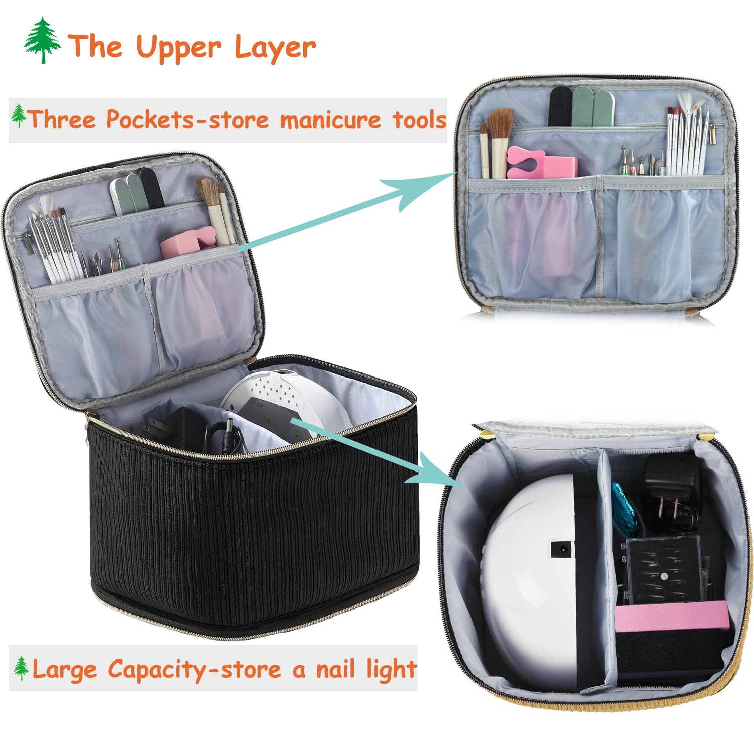 CTWWFS Organizador de esmalte de uñas y estuche para lámpara de uñas, organizador de kit de uñas con capacidad para 30 botellas (15 ml) y una lámpara de uñas, estuche de transporte de esmalte de uñas