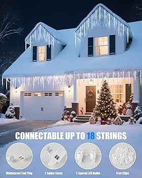 Minetom Icicle Lights Outdoor with Clips, 20ft 100 LED 20