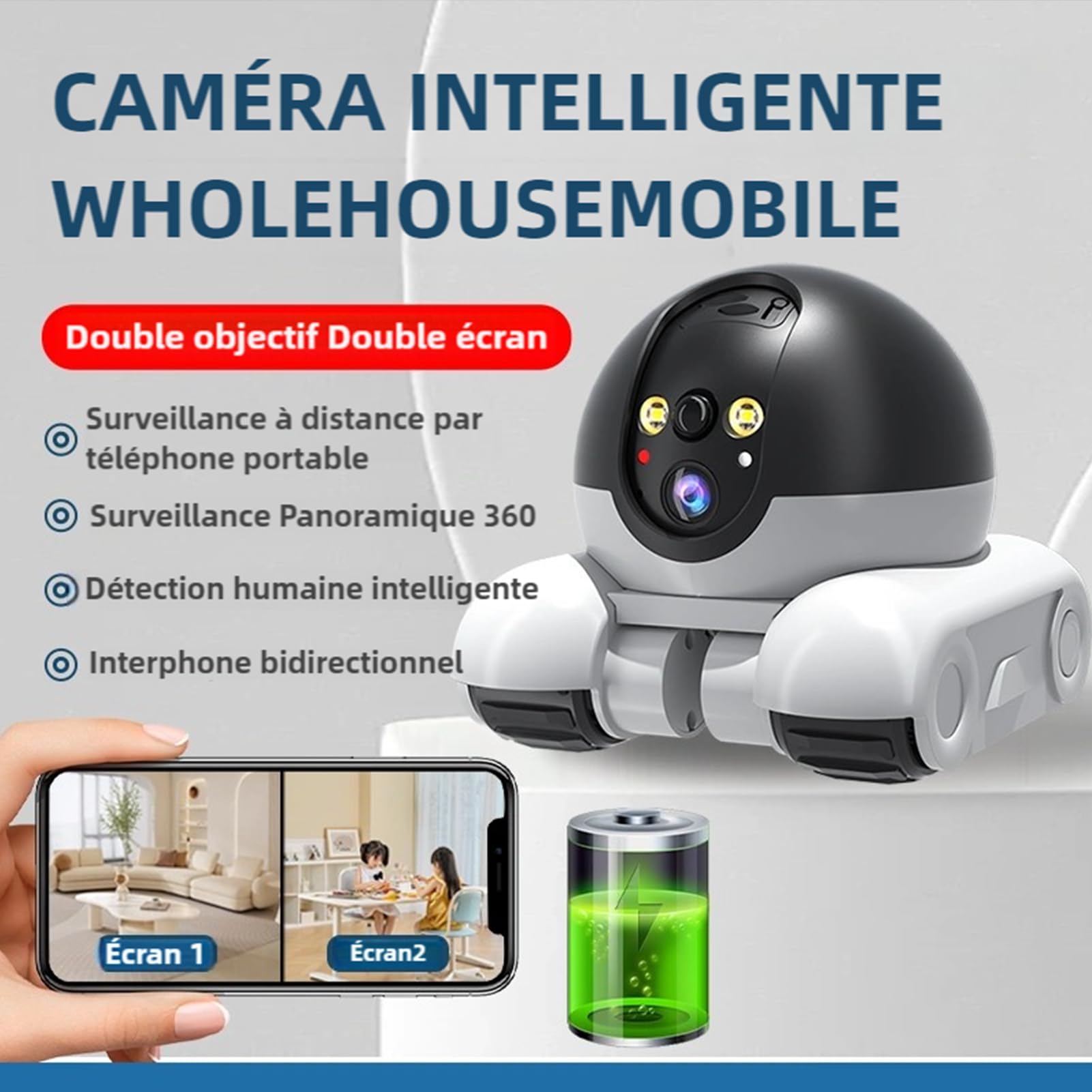 Elprico Robot de Caméra en Mouvement, Appareil Photo Robot à Double Objectif 1080p avec Roues, Télécommande D'application, Conversation Bidirectionnelle, Batterie 5200mAh