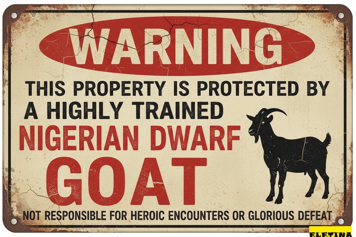 Vintage Metal Tin Sign for Funny Nigerian Dwarf Goat Goat Warning Decor Barn Yard Goat Lover Gift Livestock 8x12 Inchse Private Property Decorative