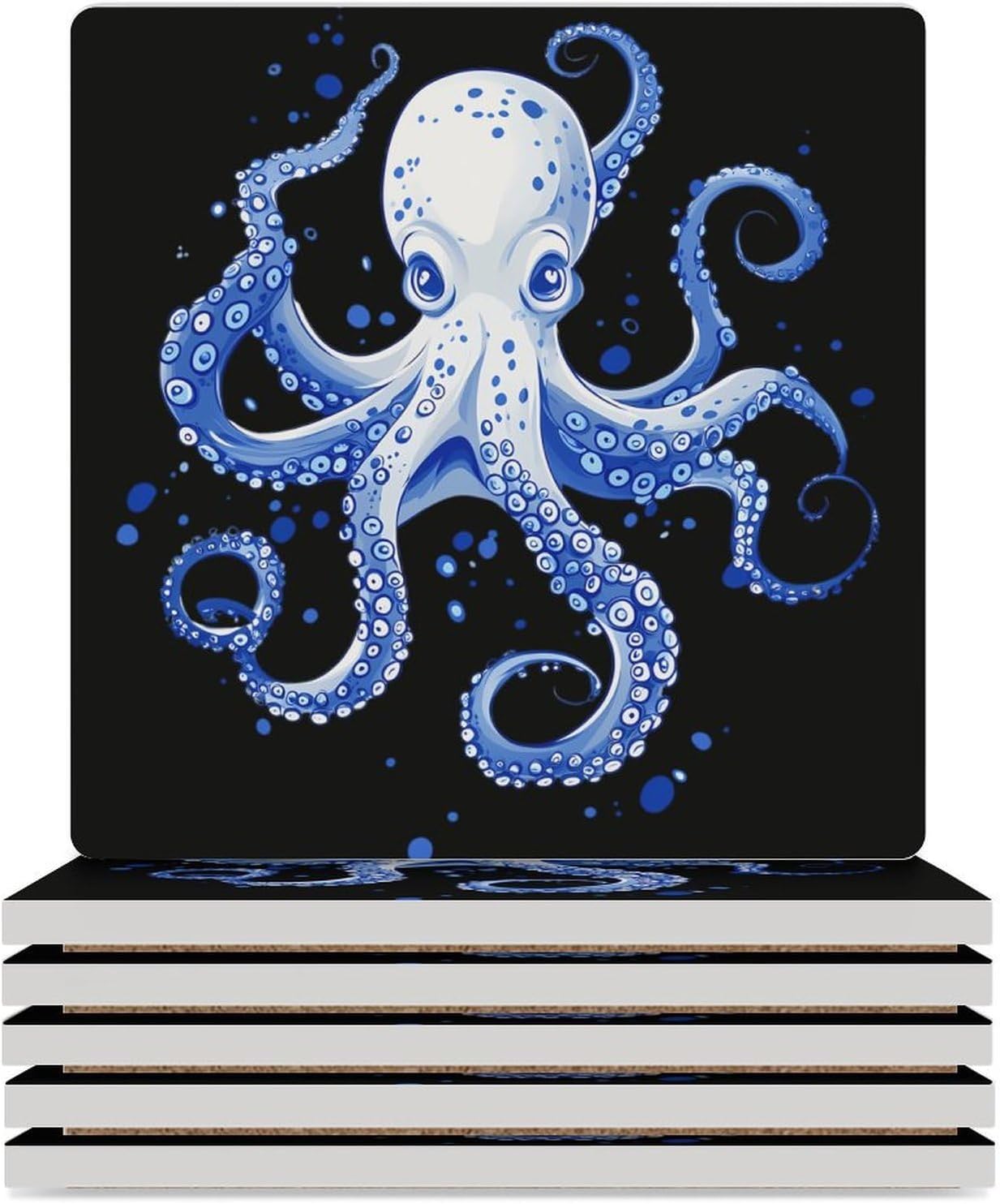 Octopus Ocean Ceramic Coasters Square Drinks Coaster Coffee Table Decor Table Coaster for Home Bar