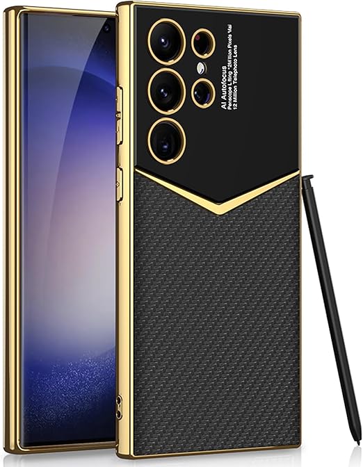 NINKI Compatible Samsung Galaxy S24 Ultra Leather Case Carbon Fiber,Electroplate Leather with