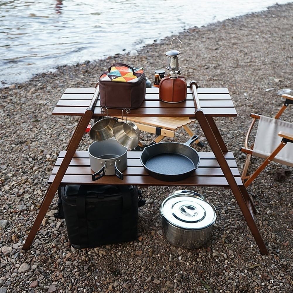 pour étagère Pliante pour bois Massif 2 Niveaux Portable Camping