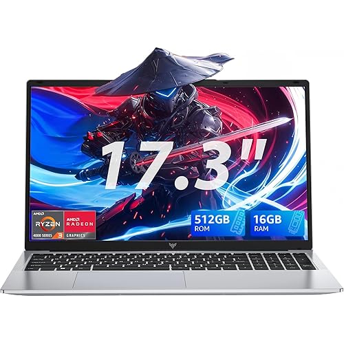 Gaming Laptop,17.3Inch AMD Ryzen 3 4300U (4C/4T, Beat Intel Processor N100,up to 3.7GHz) 16GB DDR4 RAM 512GB SSD Business Computer with Webcam,Type-C, 62.7Wh Battery, Numeric KB