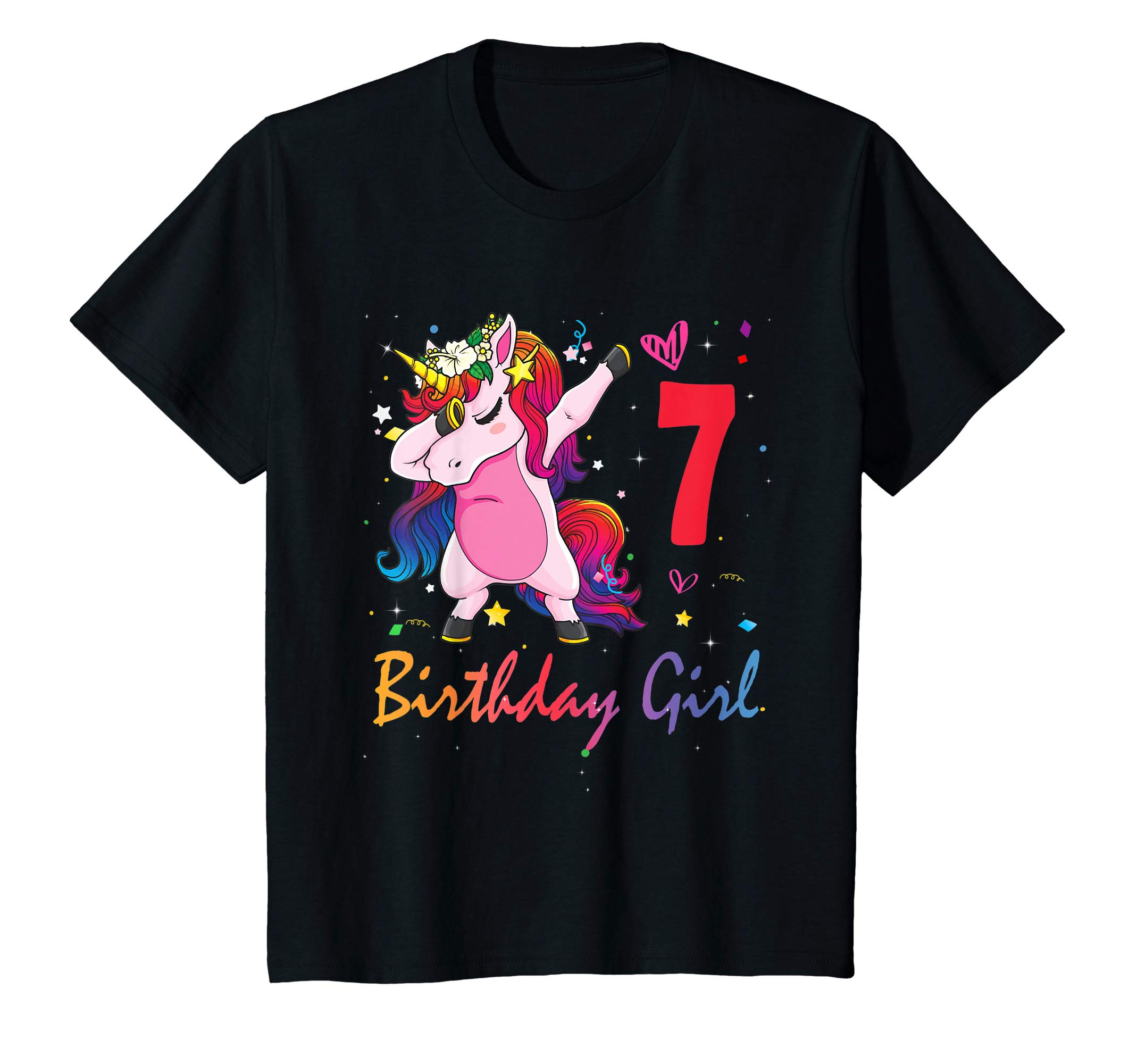 Youth 7 Yrs Old 7th Birthday Unicorn Dabbing Shirt Girl Party T-Shirt