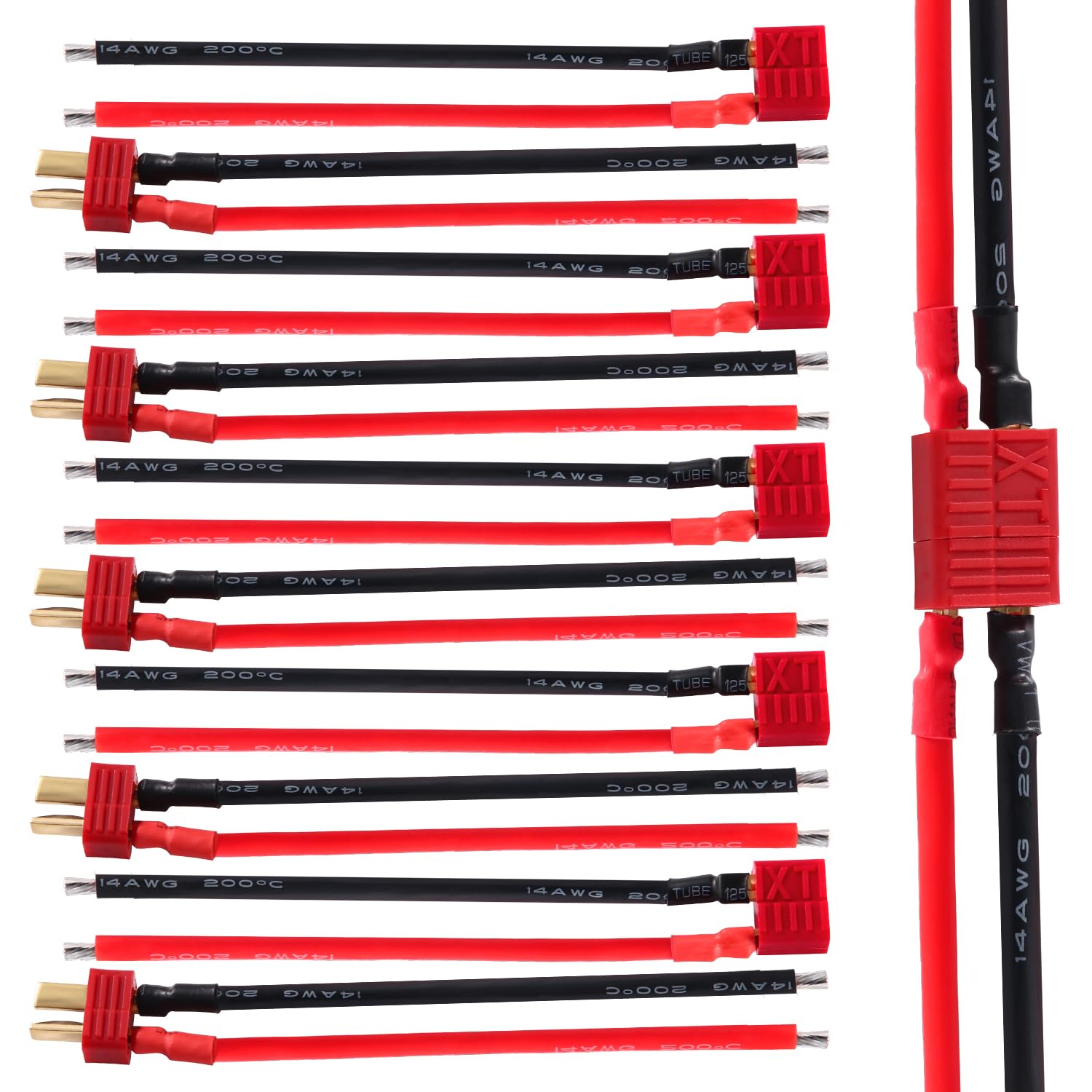 YIXISI 5 Pairs Non-slip T Male Female Plug Connectors Adapter with 14AWG Silicon Wire, T-Plug Connectors, Deans Ultra Plugs, for RC Lipo Battery Cable Drone — image 1