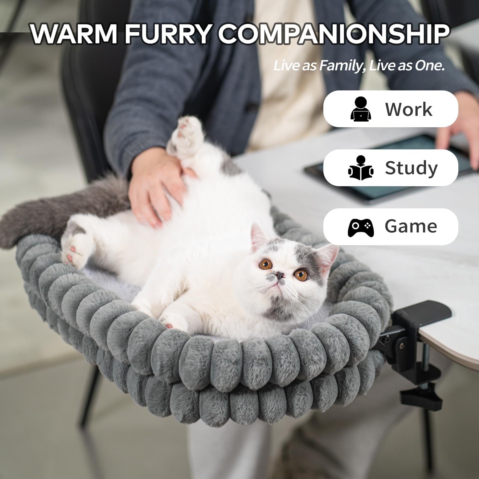 Cheerpals Katzenliege Schreibtisch & Tisch – Platzsparend Klappbar Katzenhängematte mit Metallgestell, 2-in-1 Winter & Sommer Wendedesign, Stabile Katzenbett Befestigung ohne Bohren, Große Liegefläche