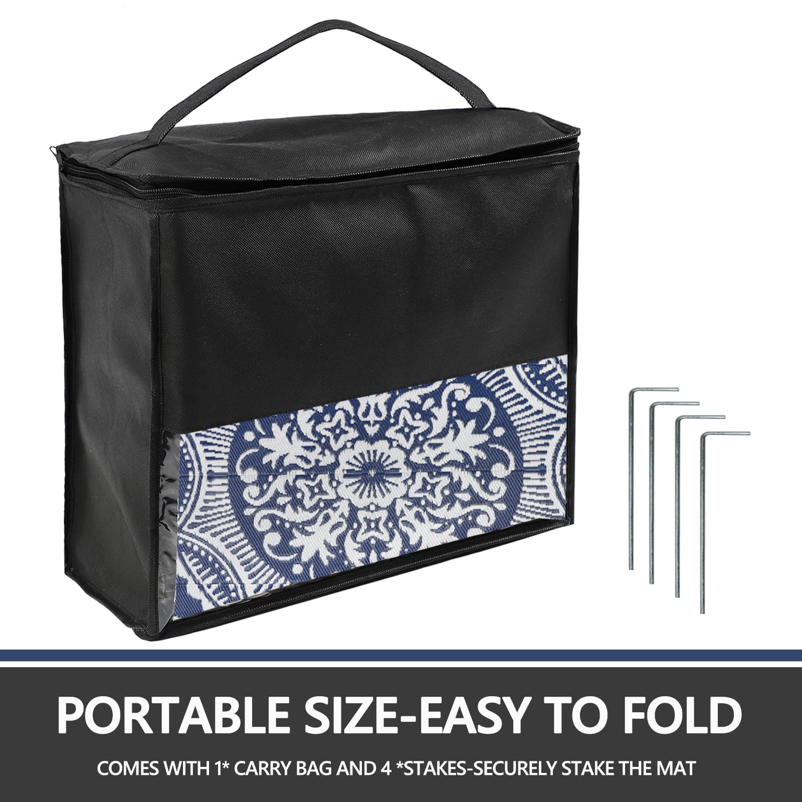 Capslpad Dywan outdoorowy okrągły 150 x 245 cm, dywan balkonowy, z tworzywa sztucznego, dywan kempingowy, lekki koc piknikowy, dywan do przedsionka namiotowego, dywan outdoorowy na balkon, piknik