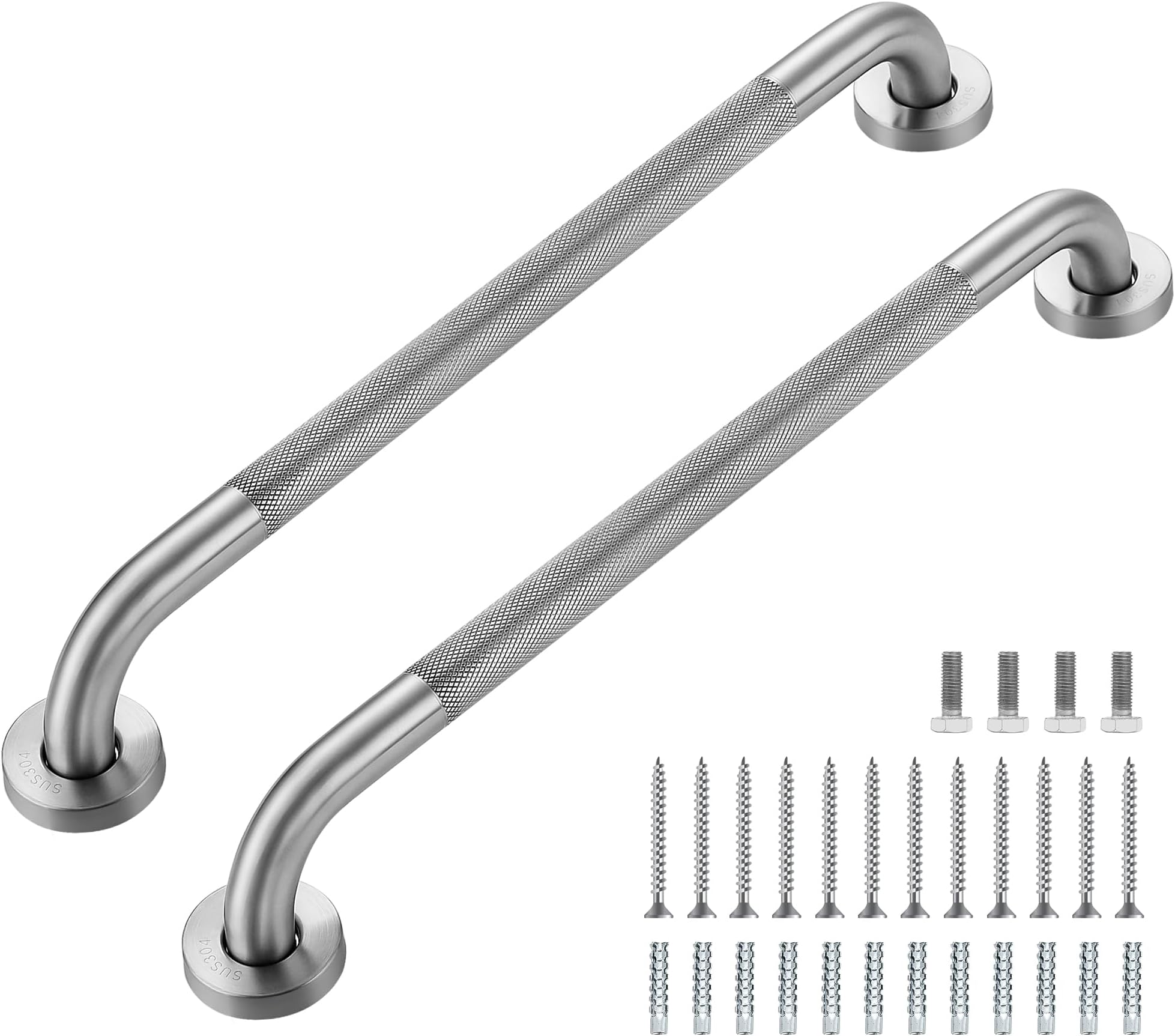 Grab Bars for Shower, 2 Pack 20-Inch Anti Slip Shower Handles for Elderly, Stainless Steel Handicap Grab Bars for Bathroom, Toilet (Brushed Nickel, 1" Diameter)