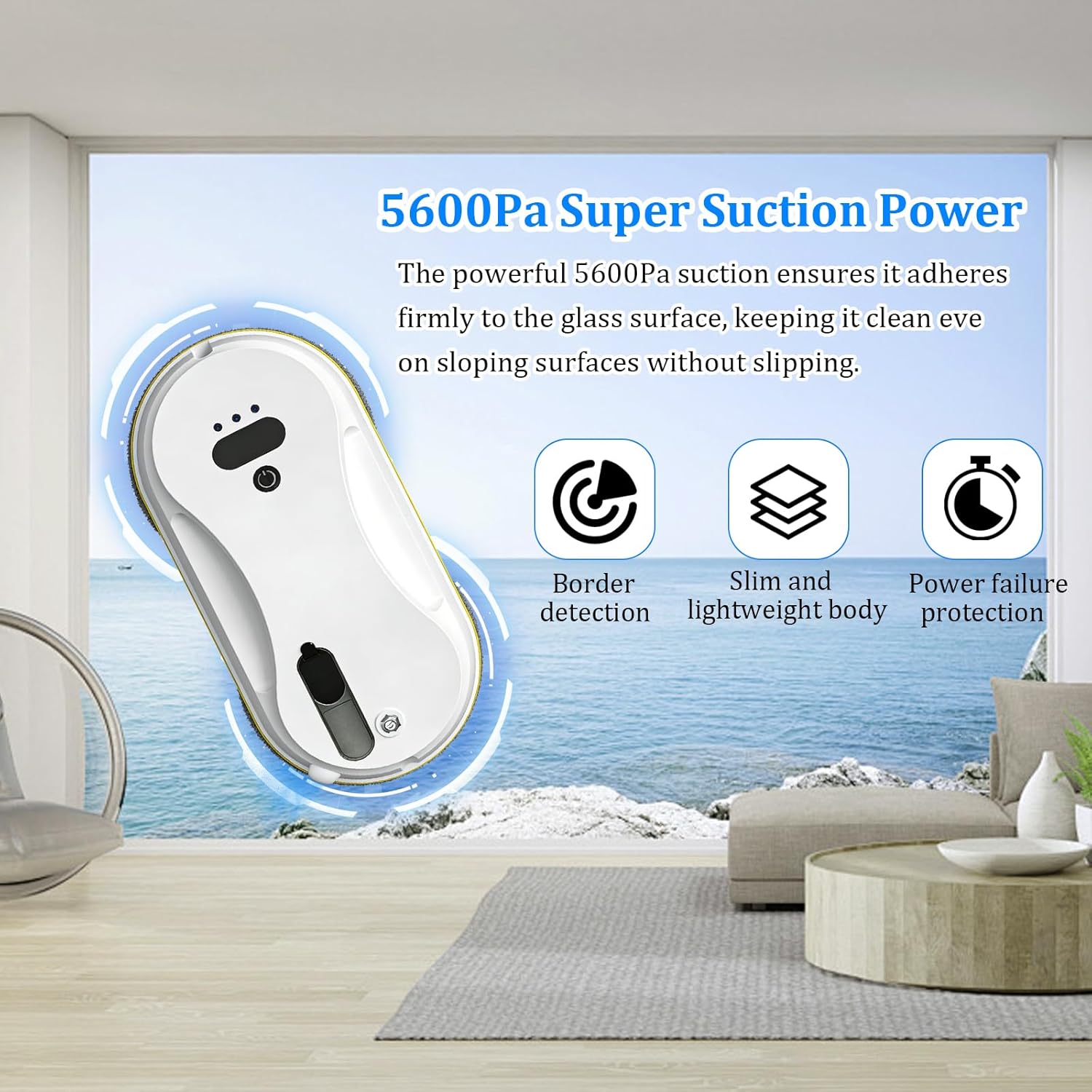 Window Cleaner Robot with Ultrasonic 5600PA Auto Water Glass Cleaning Automatic Smart Robot Cleaner,Window Vacuum Cleaner with Control Windows/Tiles/Class Door Indoor Outdoor