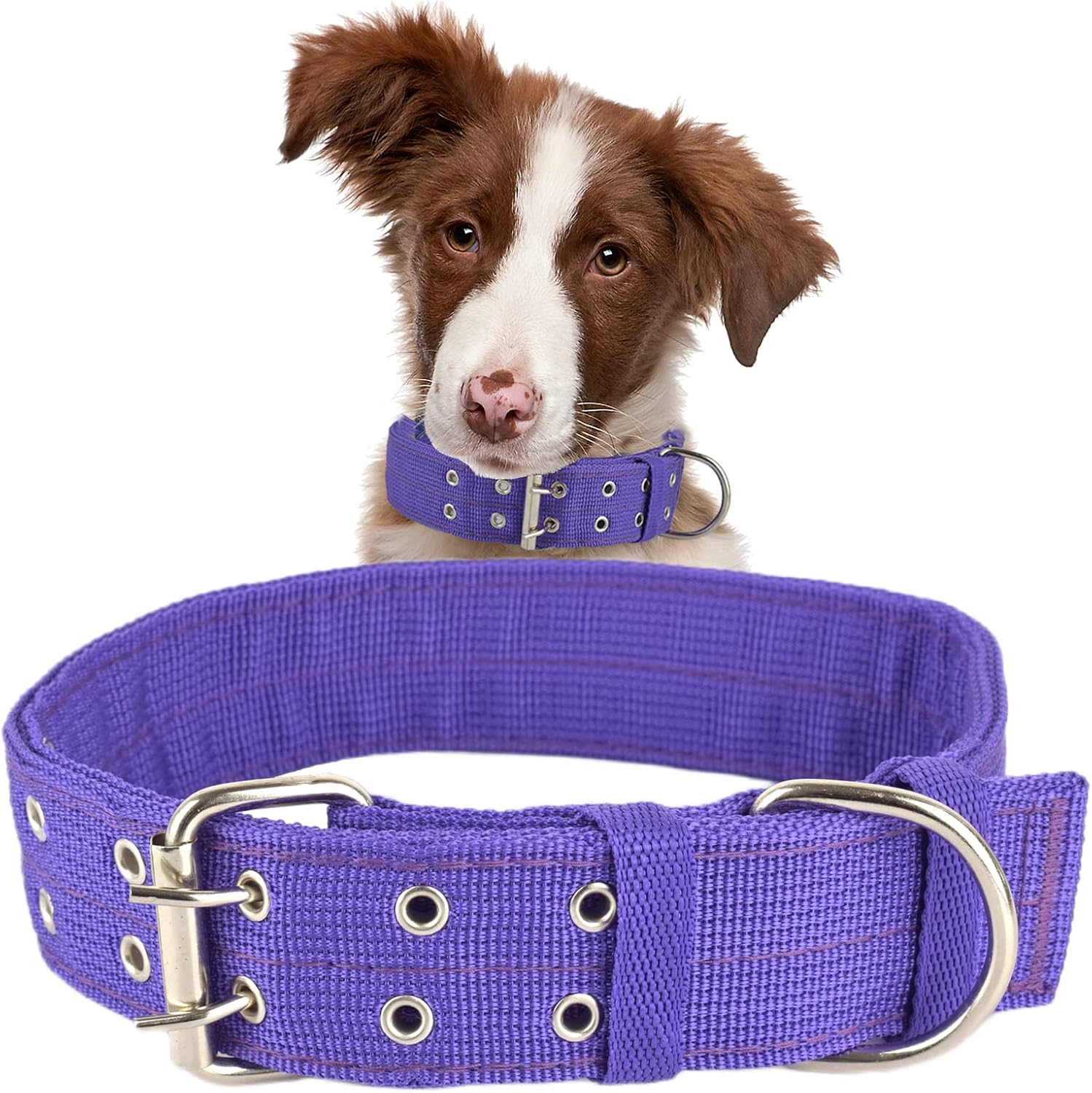 Buckle Dog Collar, 2 Wide Adjustable Nylon Military Tactical Dog Collars, 2-Rows D Ring Heavy Duty Dog Collar