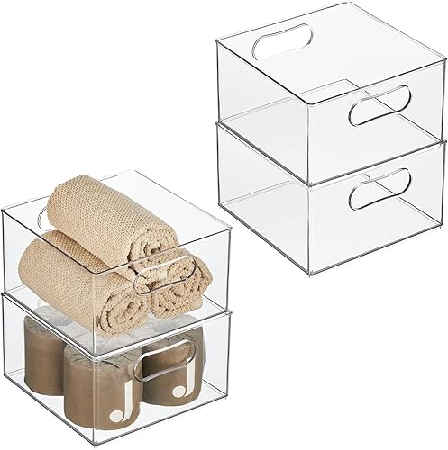 mDesign Contenedor organizador apilable de plástico profundo, organización de baño y ducha para gabinetes, estantes, mostrador o armario, capacidad