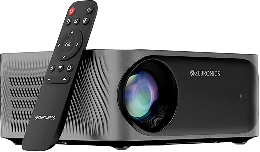 ZEBRONICS PIXAPLAY 25, Smart Projector, 1080p, 5500 Lumens, 200″ Screen Size, Quad Core, Auto [ Focus | Keystone | Obstacle Detection | Screenfit…