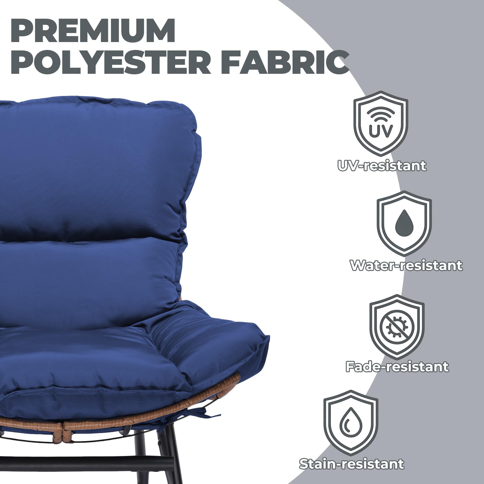 COMHOMA Sedia a dondolo, poltrona relax, struttura in acciaio, poggiapiedi estraibile, portata fino a 136 kg, per dormire, soggiorno, terrazza, giardino, blu