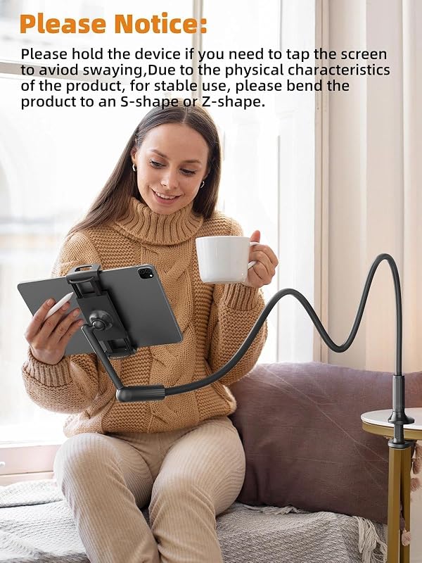 SAIJI 47" Gooseneck Kindle Holder, Tablet Holder for Bed with Upgraded Base, iPad Stand with Flexible Lazy Arm, Compatible with iPad mini Pro Air, Kindle, Galaxy or Other 4.7-11" Device (Black) by SAIJI - Image 5