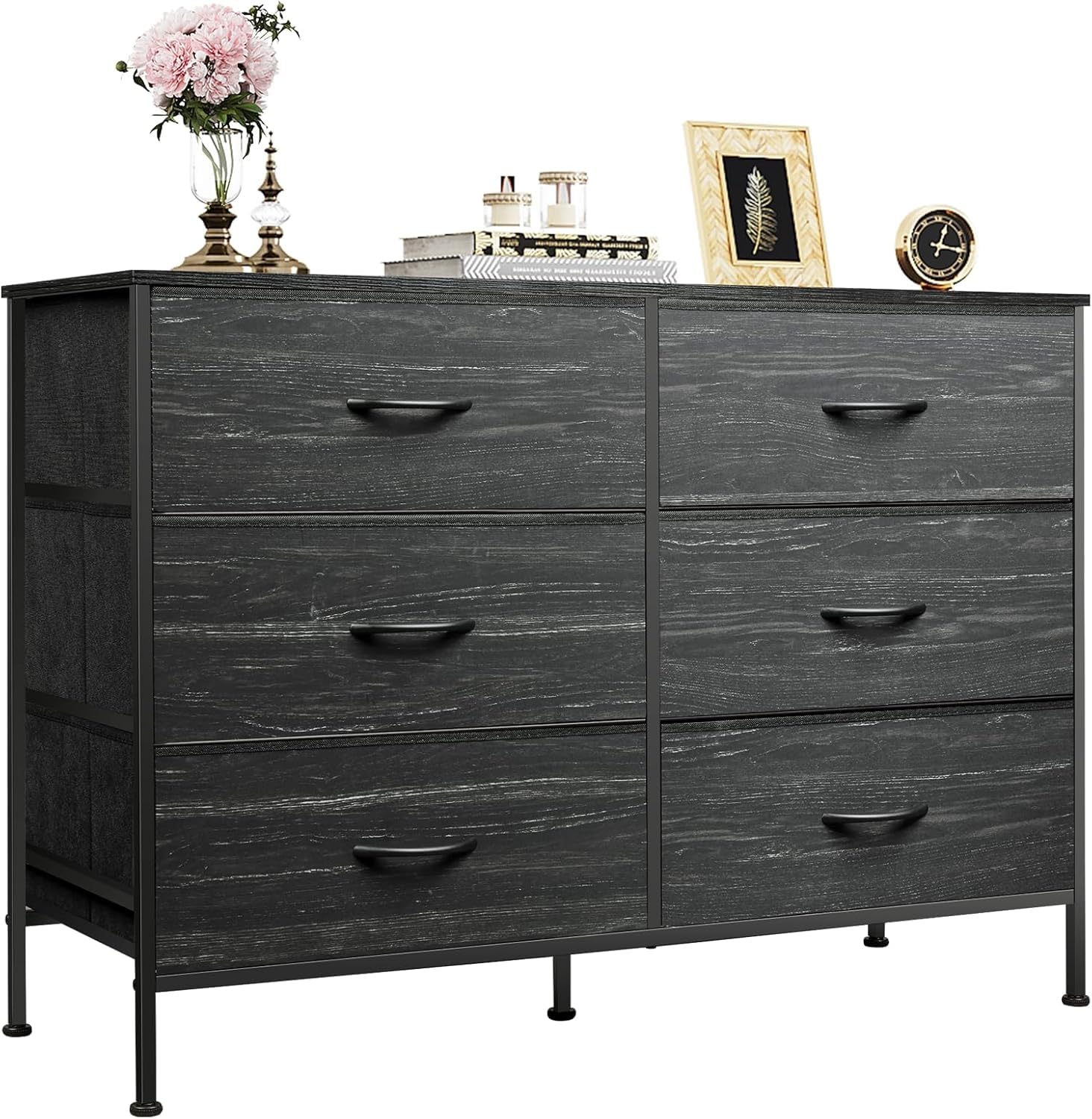 black wood grain dresser WLIVE for Bedroom with 6 Drawers, Charcoal Print Size:4XL (28-30) Women's Black/white striped Long perfect for storing clothes Final Sale