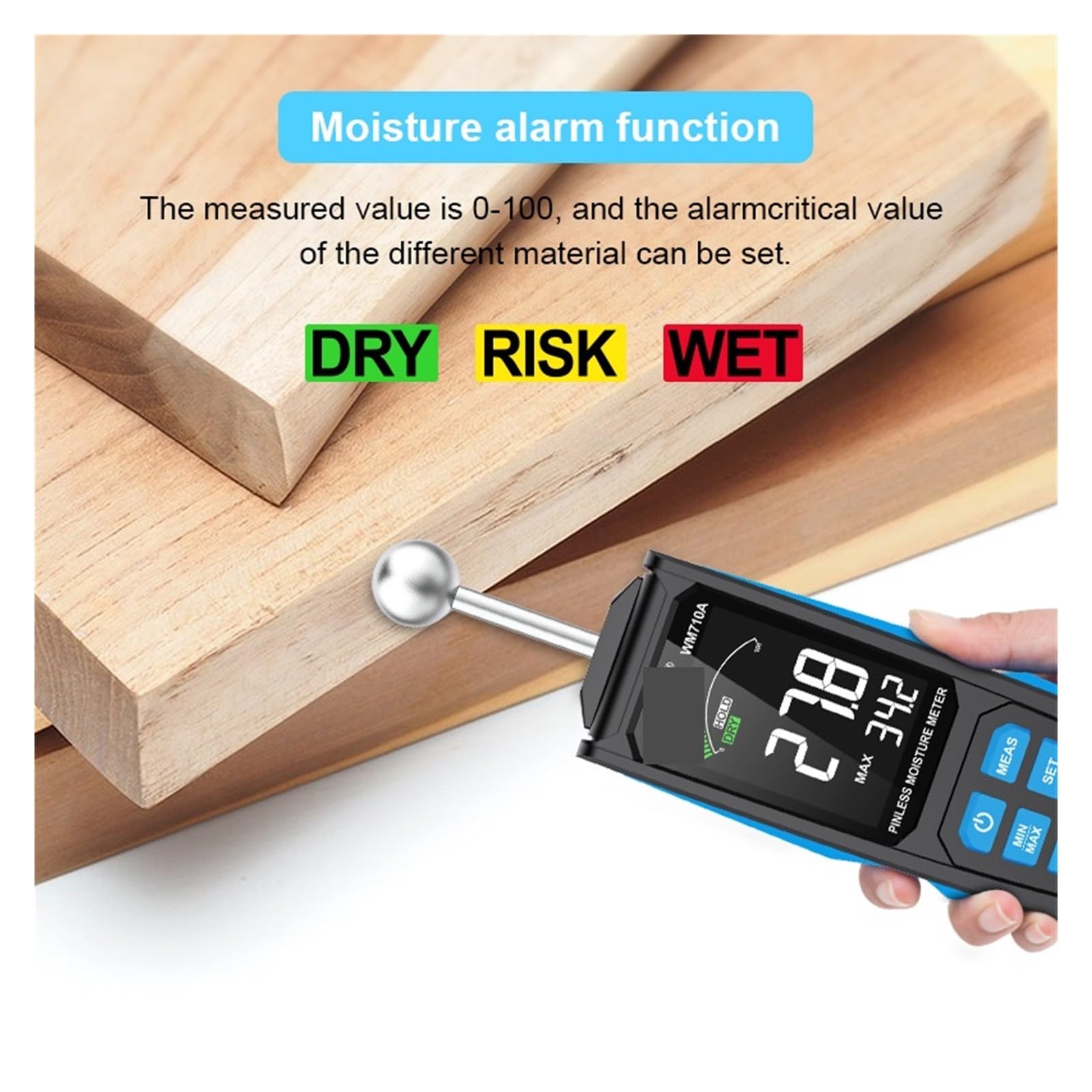 Misuratore di umidità del Legno Digitale Registrazione Non distruttiva umidità Igrometro sferico Rilevamento Automatico Rilevatore legname più Umido Piccolo Errore