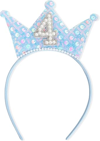 Blue 1th Birthday Headband - Tiara First Birthday Decorations, Glitter Sequin Crown Headband, Pearls Hair Accessories