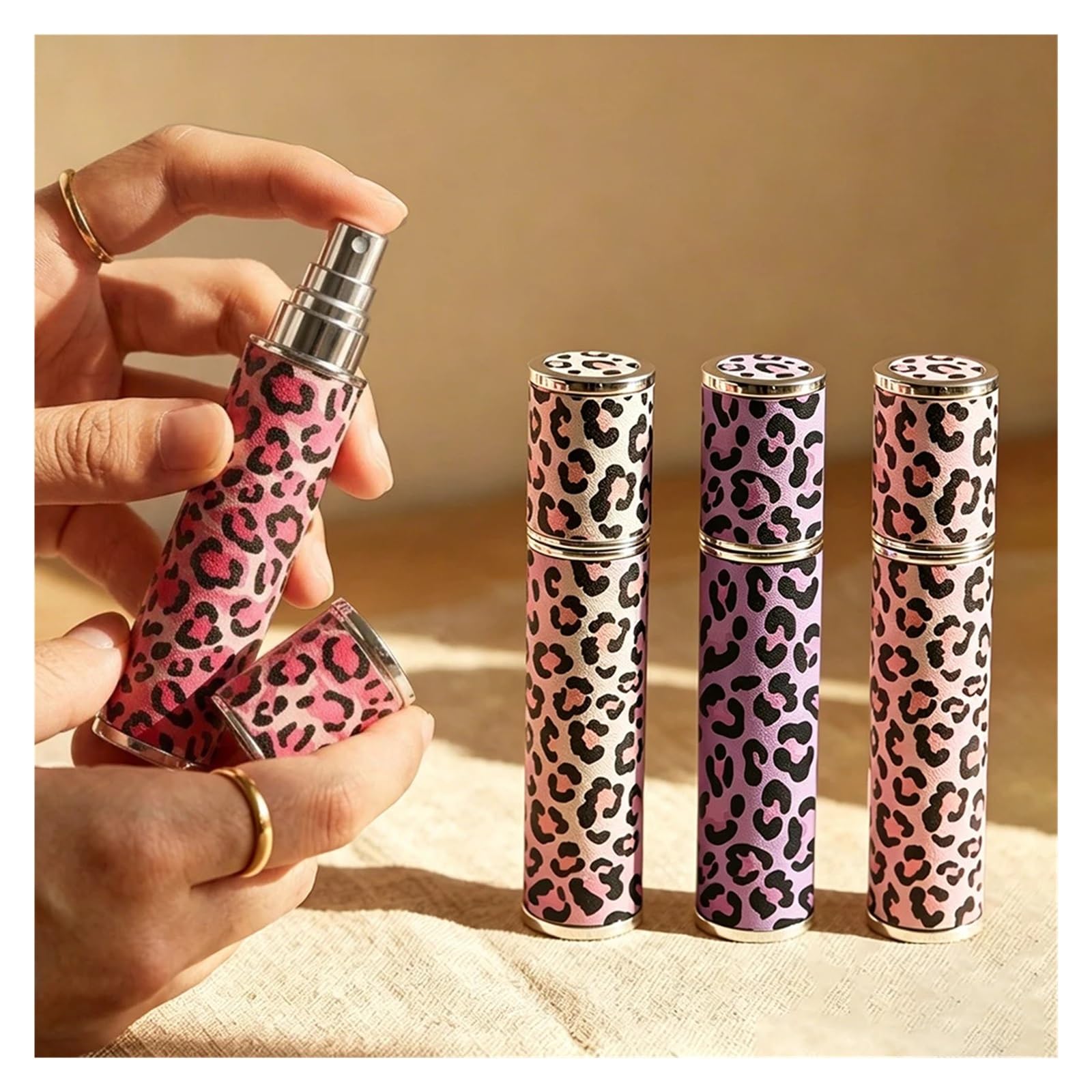 Flacone di profumo in pelle Atomizzatore di profumo in pelle con stampa leopardata da 10 ml