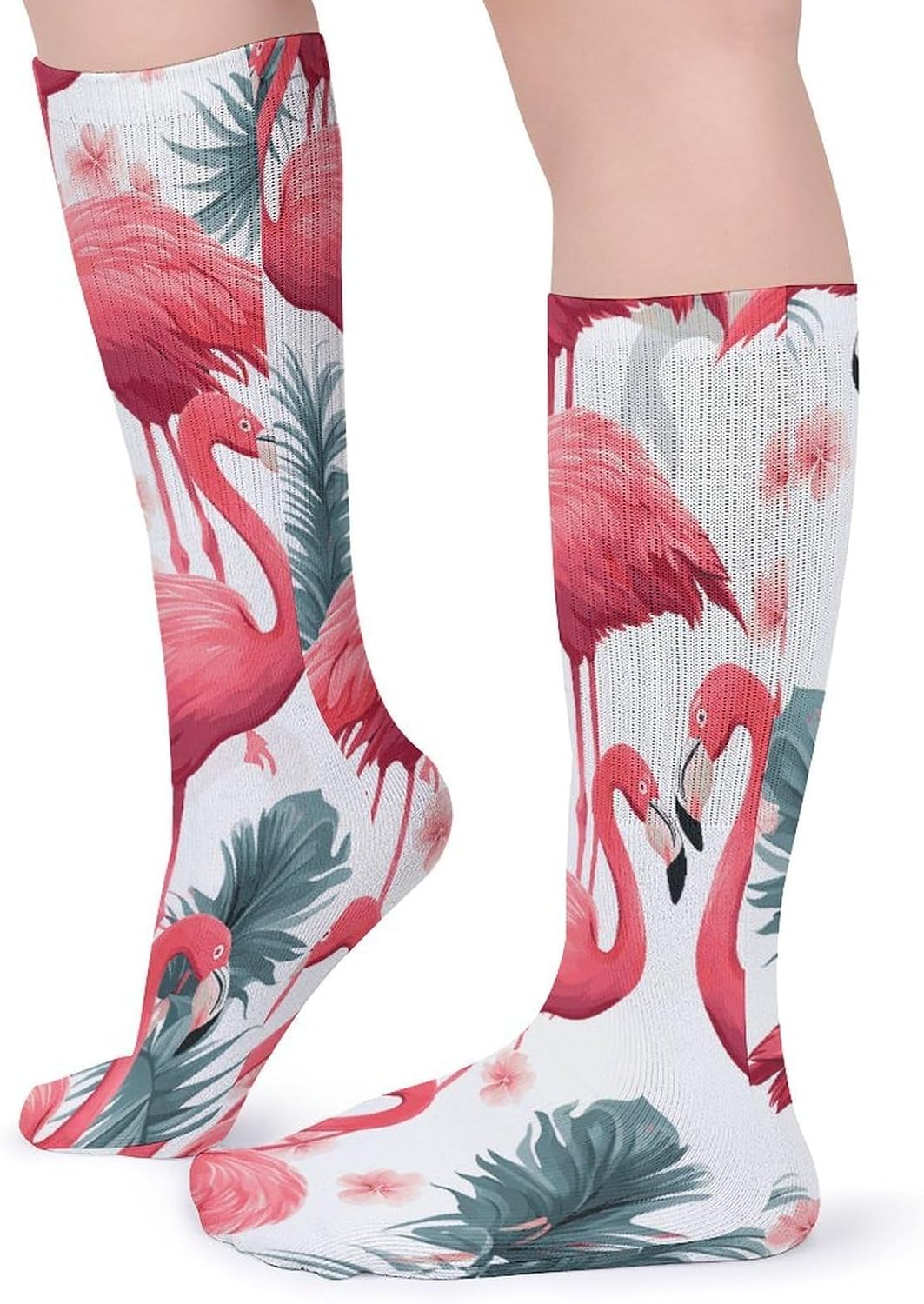 Pink Flamingo Pattern Knee High Socks Cozy Knee High Socks Soft Mid-Length Sock for All Seasons Daily Wear Adult