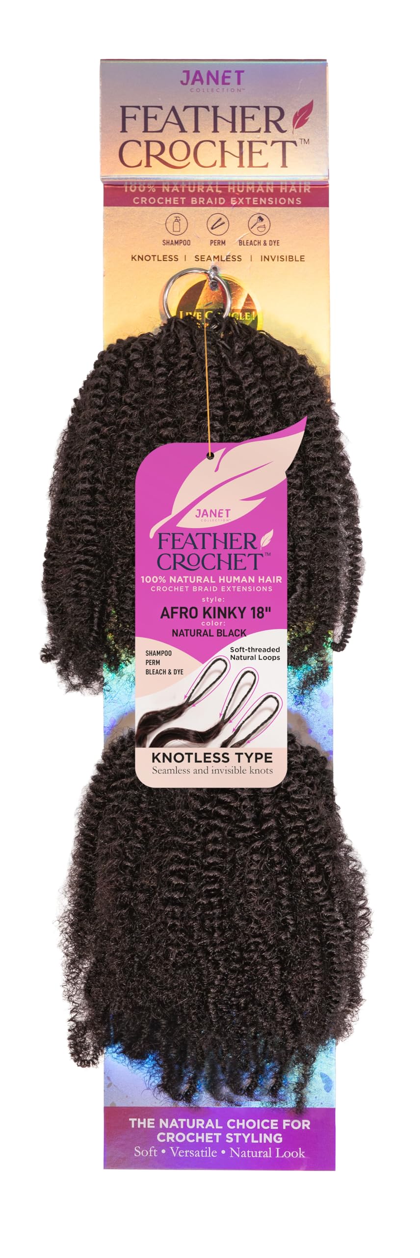 Janet Collection Human Hair Crochet Braids Feather Crochet Afro Kinky 18"(50g/40 Strands) (NATURAL BROWN)
