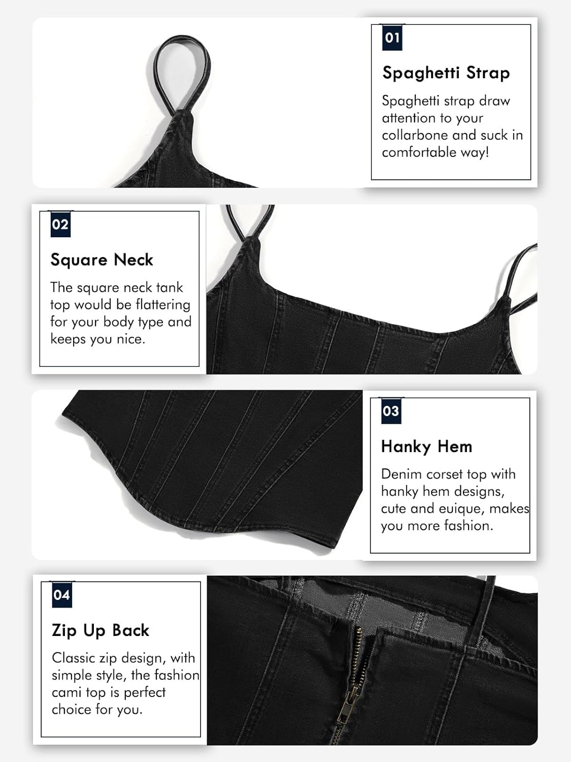 Imily Bela Womens Sleeveless Denim Vest Crop Tank Tops Spaghetti Straps Slim Fit Summer Cami Top - Image 5