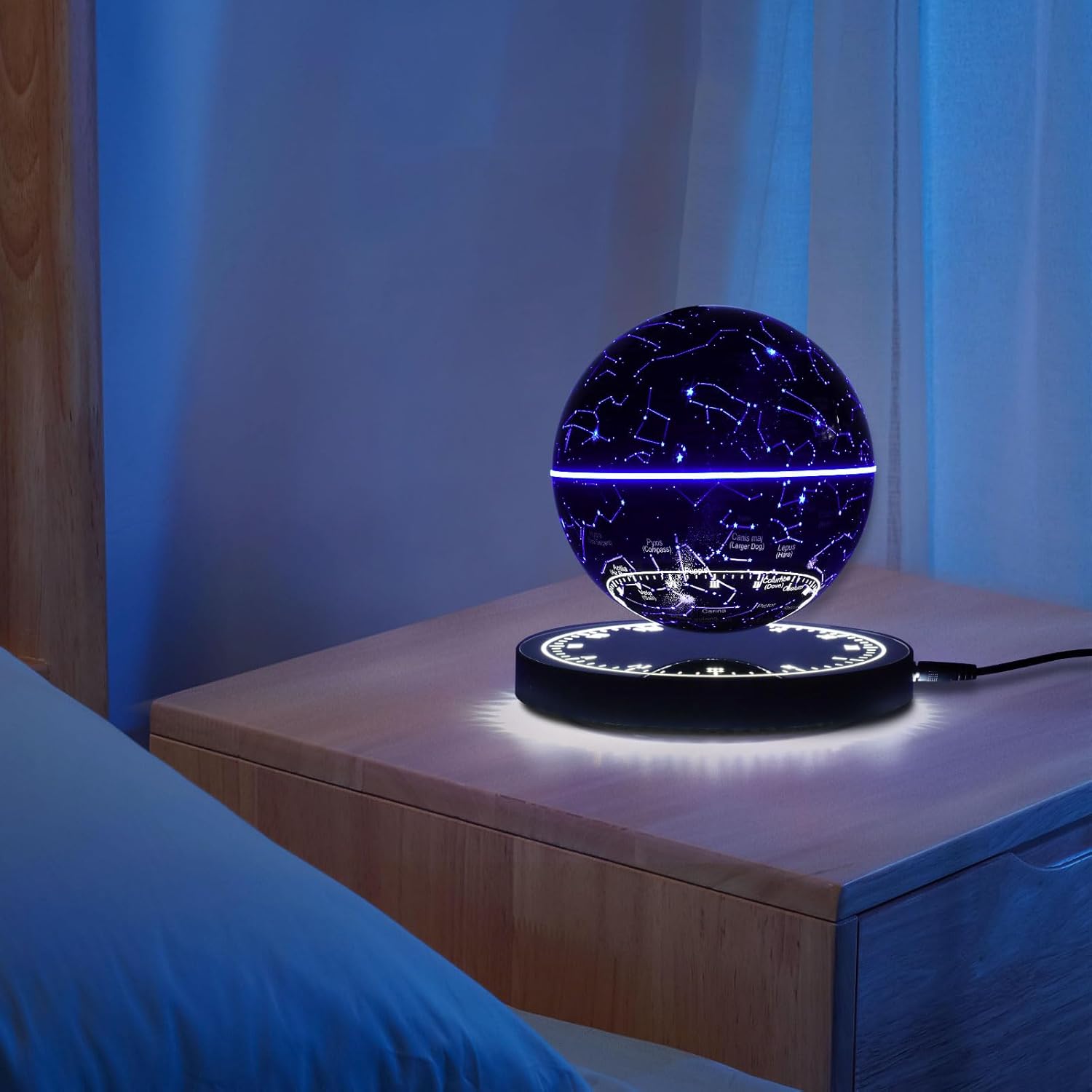 Magnetic Levitating Globe with LED Light, Constellation Ball with 16 Light Colors Floating Globe with Base Auto-Rotating Globes Black for Birthday Gift Desk Decor