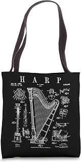 Harp Vintage Patent Harpist Drawing Print Tote Bag