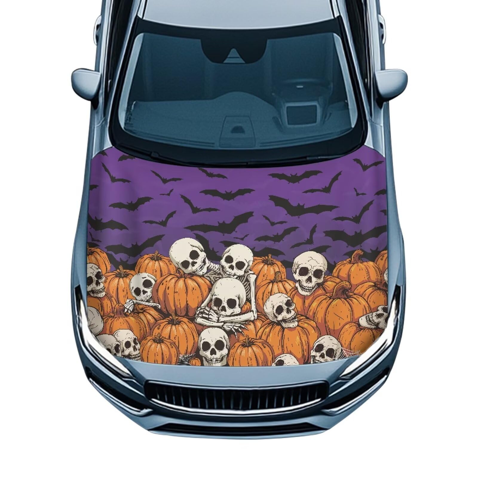 Bat Skeleton Car Hood Cover All Weather Protection Automotive Exterior Accessories Universal Fit Hood Covers for Cars, Trucks, SUV, or Van Full Coverage Halloween Decor