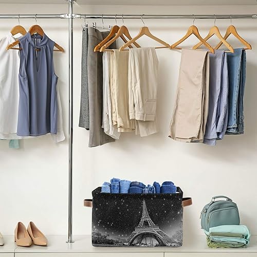 Miniatura 7 de ALAZA Contenedores de almacenamiento plegables, maravillosa vista nocturna de la Torre Eiffel en París, cajas de almacenamiento para armario,